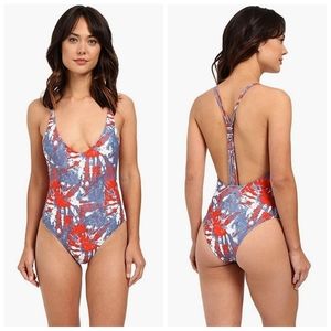 Volcom Liberty One Piece Swimsuit Tie Dye Patriotic USA Fireworks Fourth of July